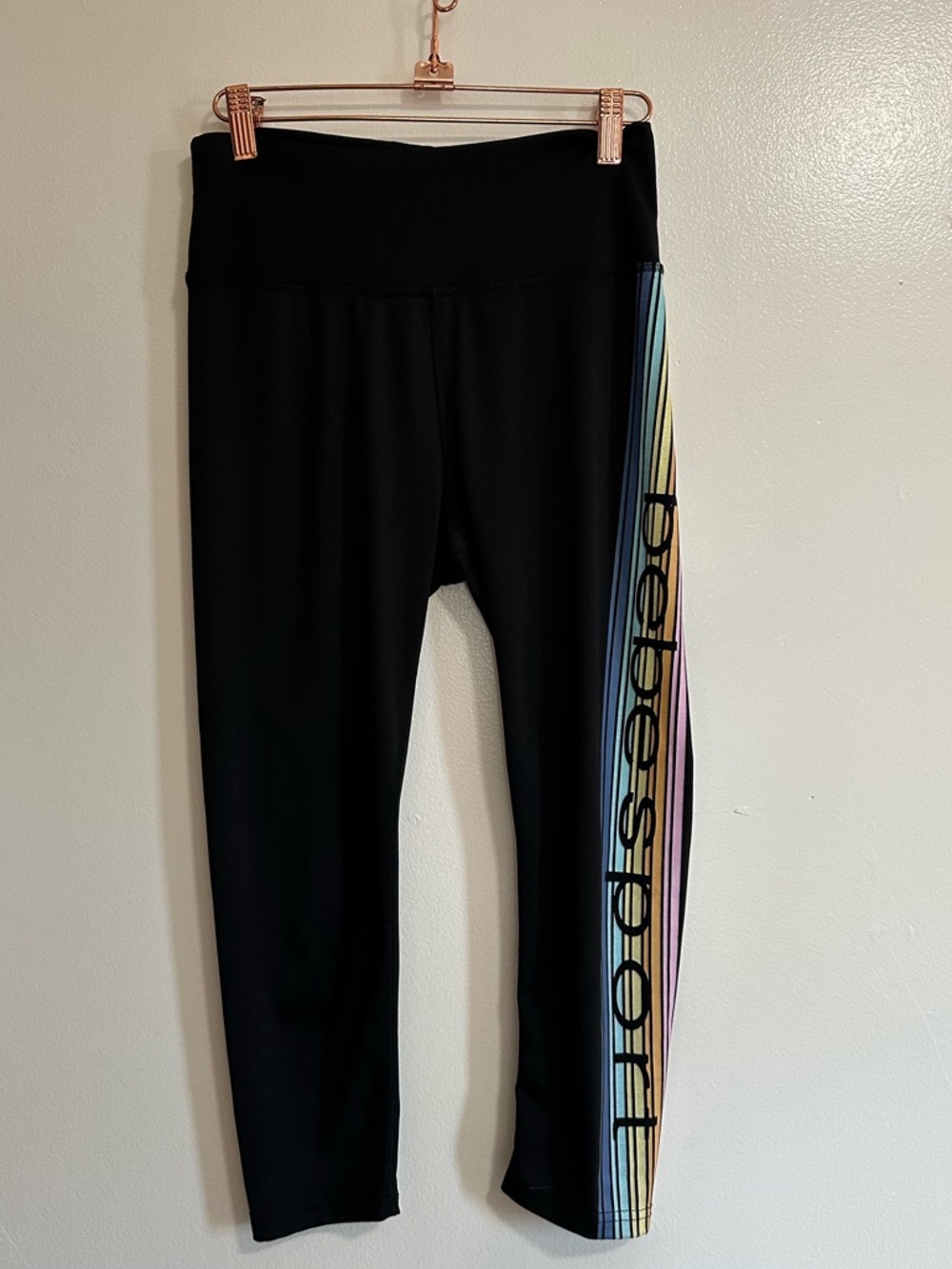 Bebe Sport 2000s Y2K Rainbow Stripe Capri Workout Leggings, Medium